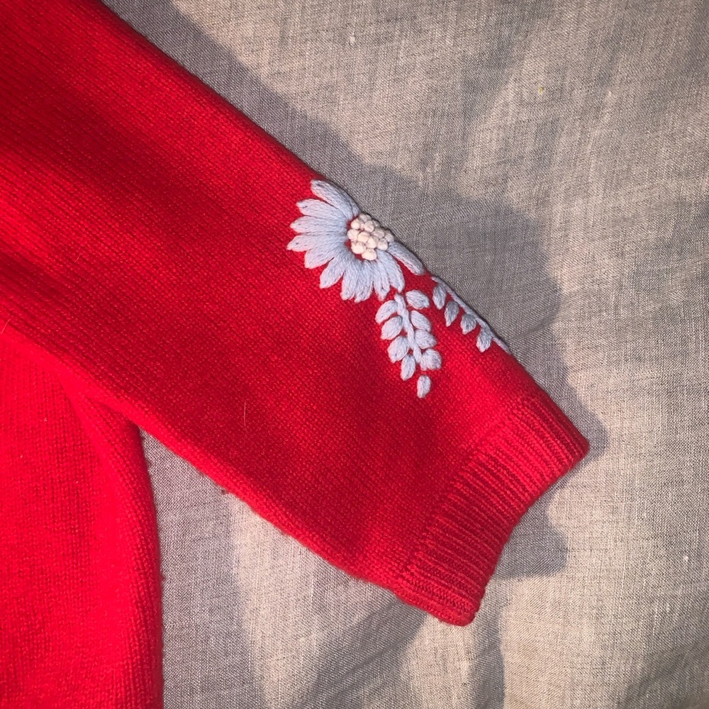 Alex Mill Red Cardigan with blue Floral Embroidery - Picture 2 of 3